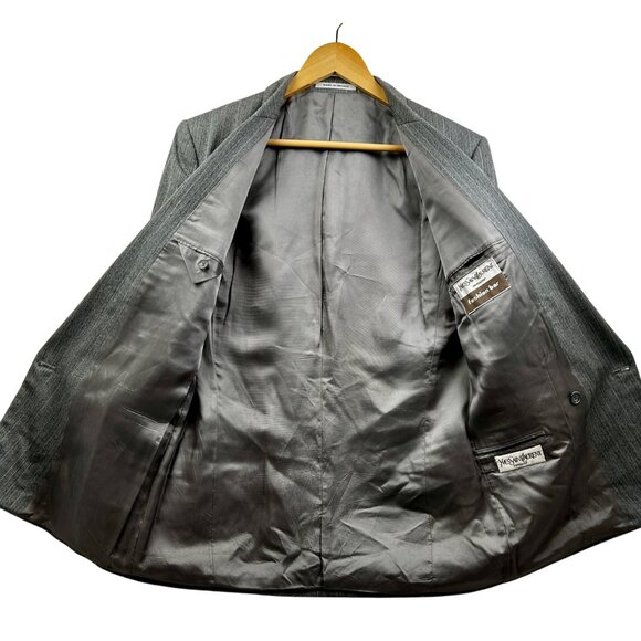 Yves Saint Laurent Blazer Mens 40R Wool Gray Pinstripe Double Breasted France - Picture 3 of 14